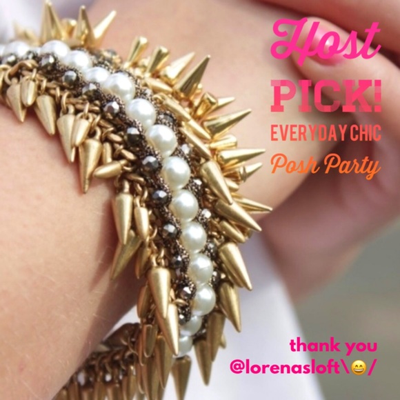 Stella & Dot | Pearl Drop & Hematite Vintage Gold Spiked Jacinthe Bracelet - Picture 4 of 13